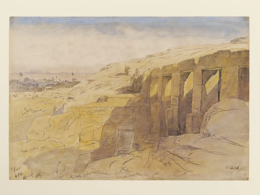 Temple at Derr, Nubia, Egypt, by Edward Lear, watercolor, 1867