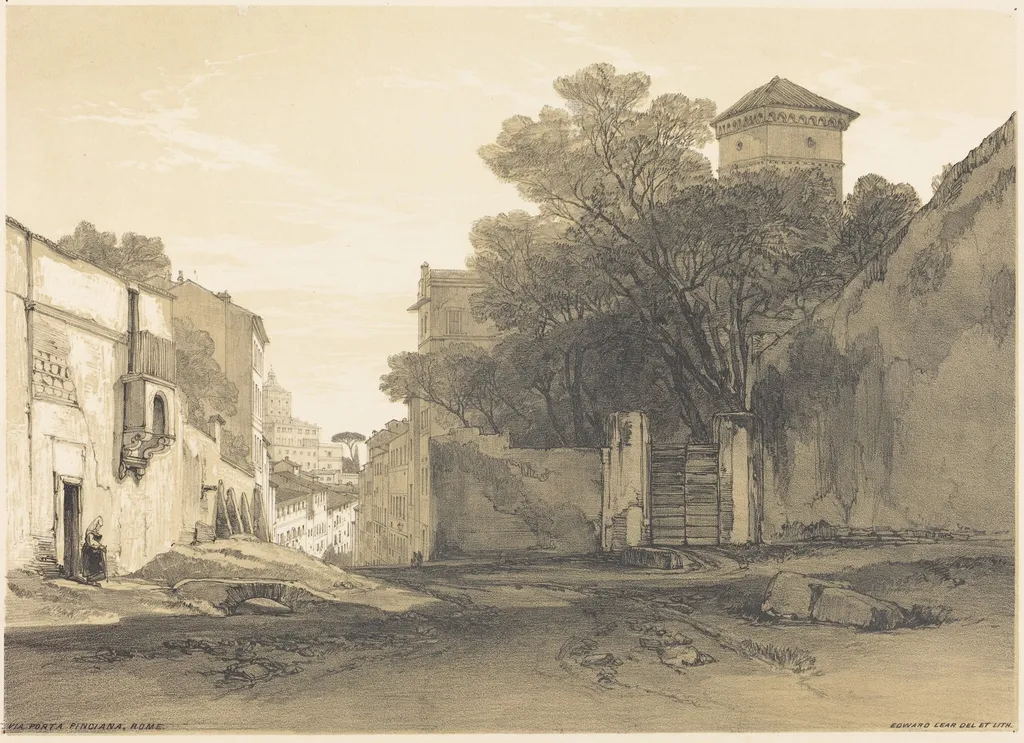 Via Porta Pinciana, Rome, by Edward Lear, ink, 1850