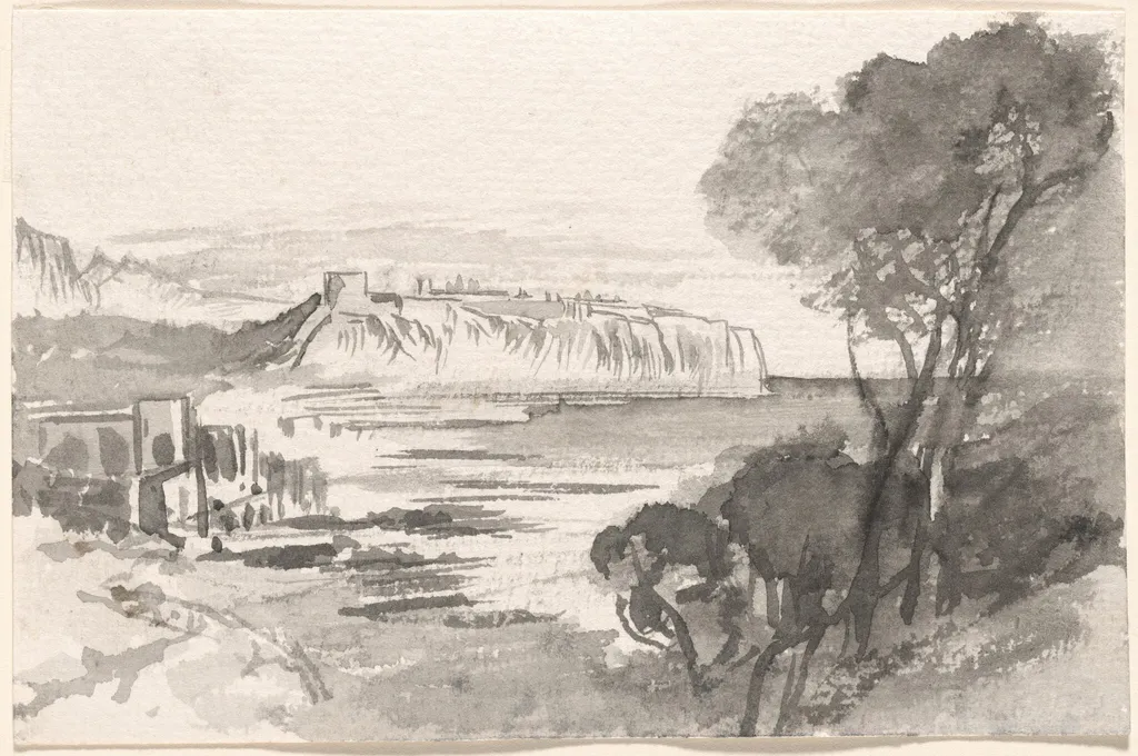 View across a Bay (Monaco), by Edward Lear, 1884
