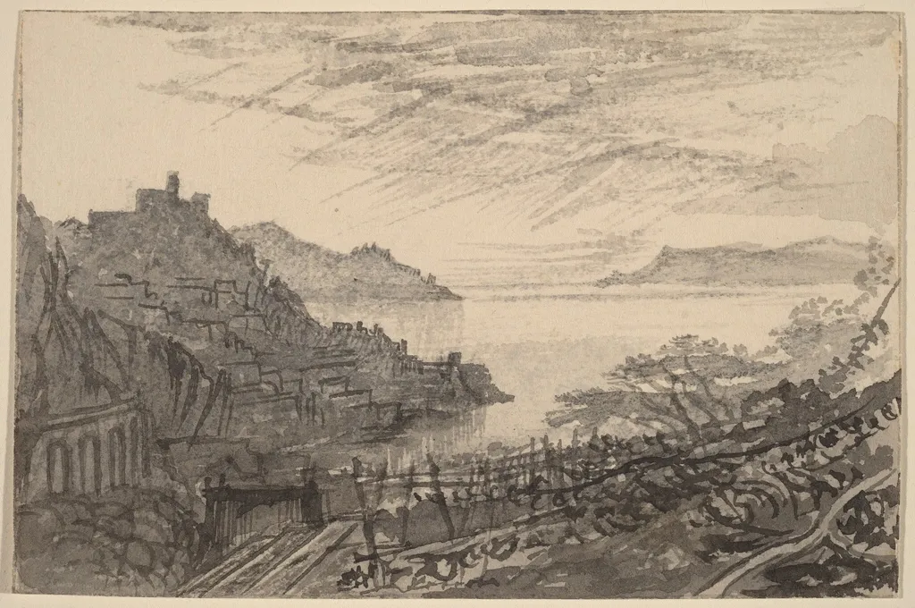 View of a Bay from a Hillside (Amalfi), by Edward Lear, graphite, 1884