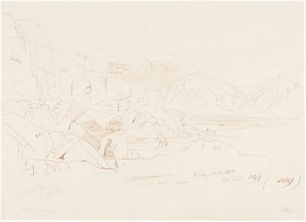 Wady Mokatteb, by Edward Lear, ink, 1849