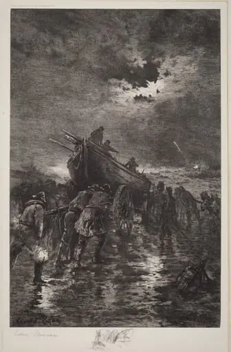 Untitled (Launching a Dory/To the Rescue/Shipwreck), by Edward Moran