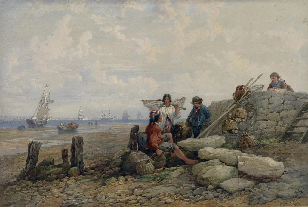 Isle of Wight: The Channel Fleet coming out of Portsmouth, by Edward RWS Duncan, watercolor, 1859