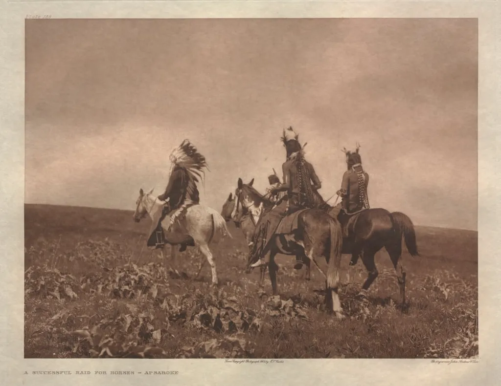 Portfolio IV, Plate 138: A Successful Raid for Horses--Apsaroke, by Edward S. Curtis, 1905