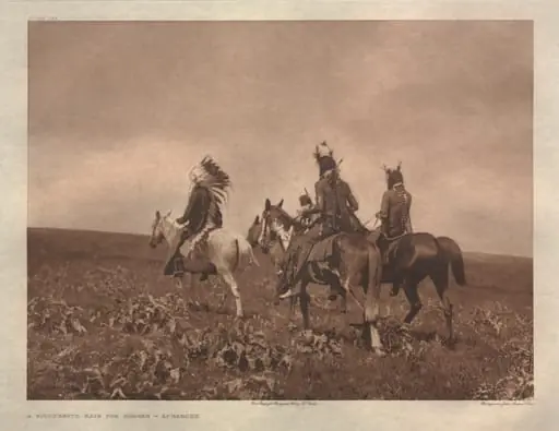 Portfolio IV, Plate 138: A Successful Raid for Horses--Apsaroke, by Edward S. Curtis