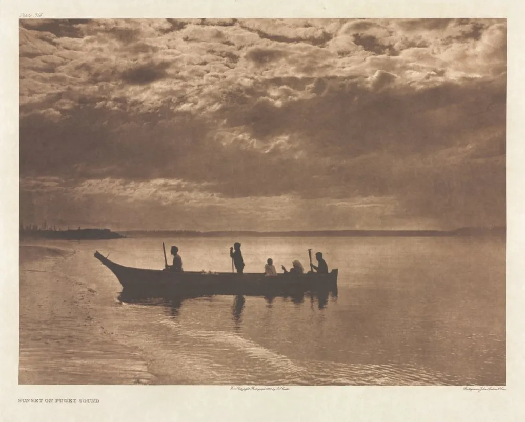 Portfolio IX, Plate 316: Sunset on Puget Sound, by Edward S. Curtis, 1898