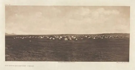 Portfolio VI, Plate 192: Sun Dance Encampment--Piegan, by Edward S. Curtis