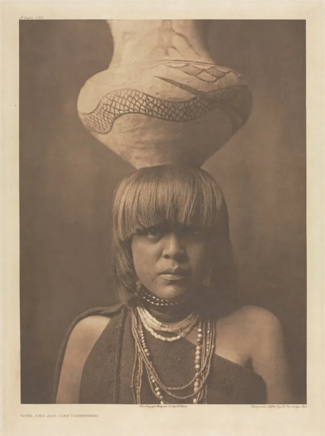 Portfolio XVII, Plate 590: Girl and Jar - San Ildefonso, by Edward S. Curtis, 1905