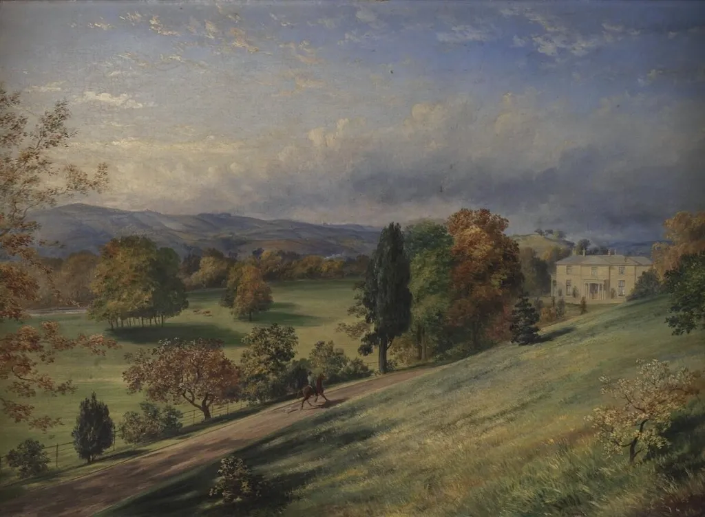 Dolerw house and gardens, by Edward Salter, oil, 1888