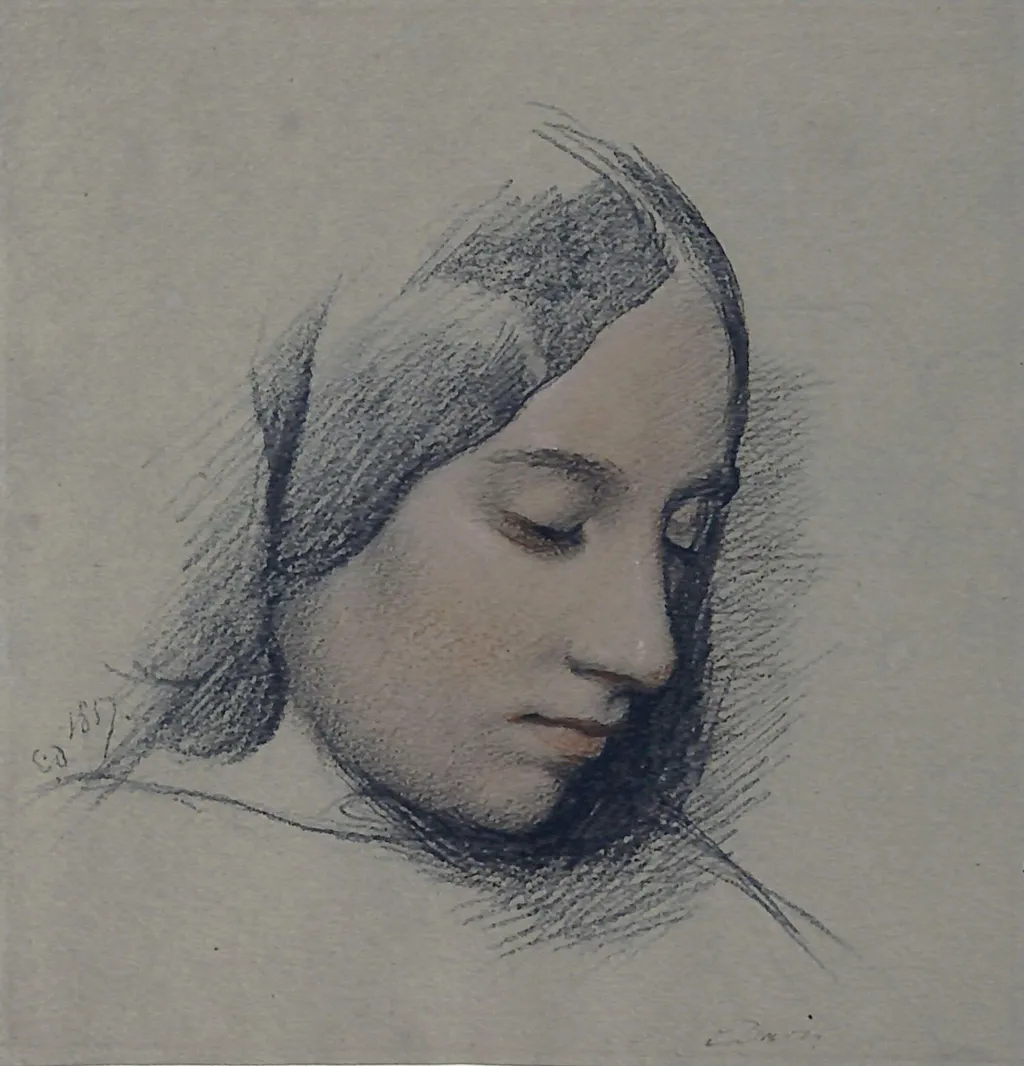 Study of a woman's head, by Edward T. Davis, 1857