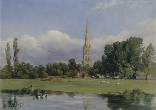 Salisbury Cathedral from West Harnham, by Edward W. Robinson
