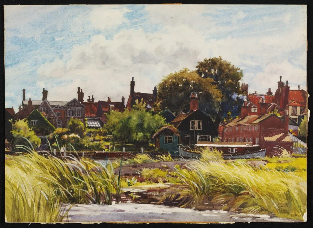 Riverside, Beccles, by Edward Walker, watercolor, 1940