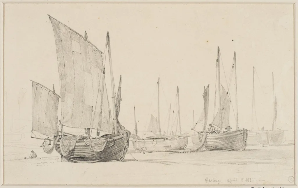 Boats on the beach at Hastings, by Edward William Cooke, 1830