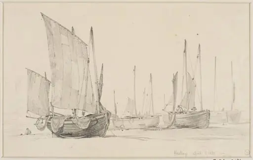 Boats on the beach at Hastings, by Edward William Cooke