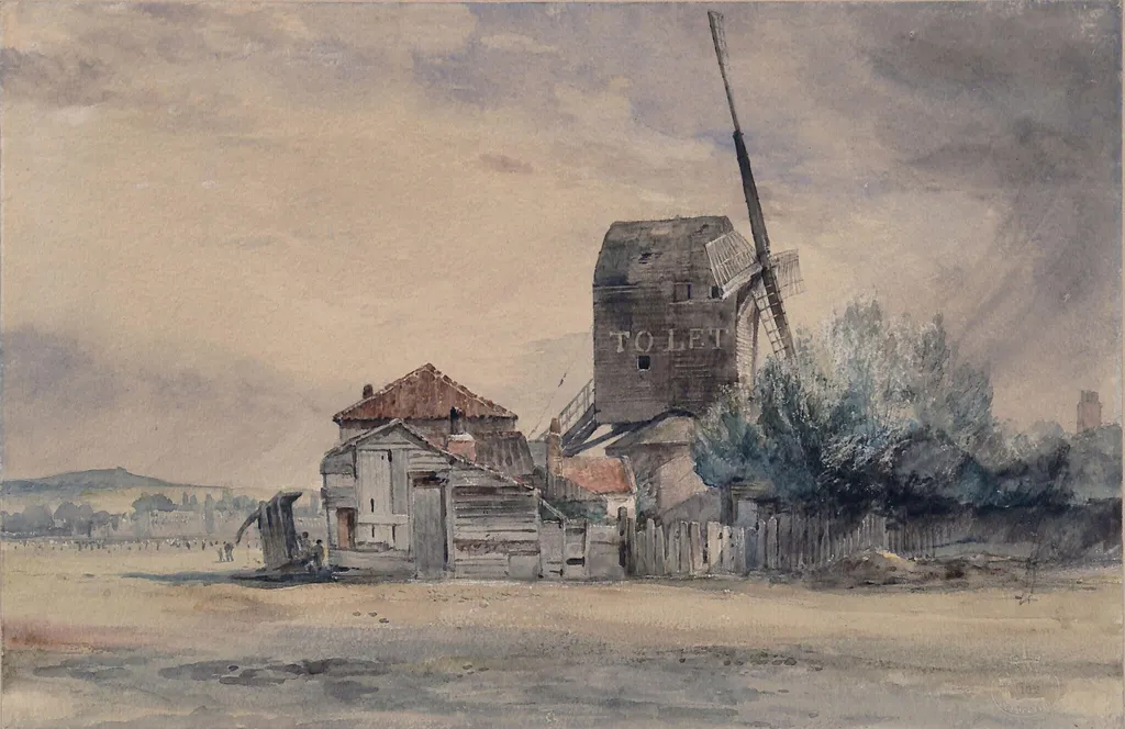 Windmill, Blackheath, by Edward William Cooke, watercolor, 1850
