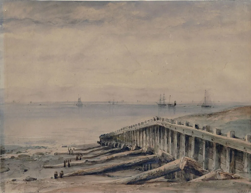 Sea Groyn at Hastings, by Edward William RA FRS FSA Cooke, watercolor, 1850