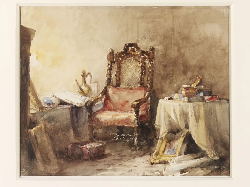 Study for 'The Antiquary's Cell', by Edward William RA FRS FSA Cooke, watercolor, 1835