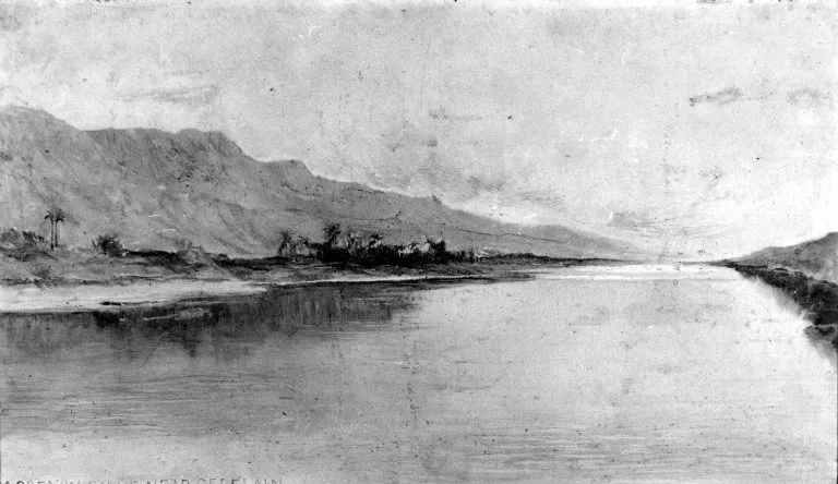 The Nile, Gray Morning, Gebelain, by Edwin Blashfield, oil, 1894
