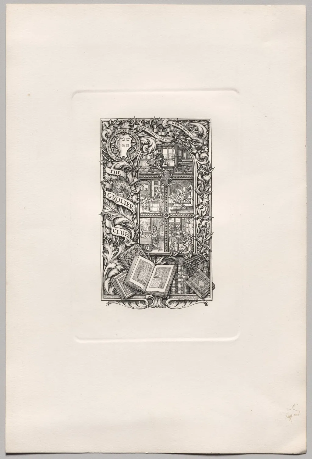 Bookplate for the Grolier Club, by Edwin Davis French, 1894