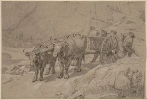 Oxen and Dump Cart, by Edwin Forbes