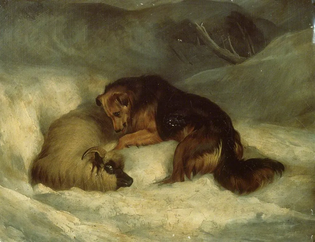 Highland Shepherd’s Dog in the Snow (previously known as 'Sheepdog Rescuing a Ram from a Snowdrift'), by Edwin Landseer, oil