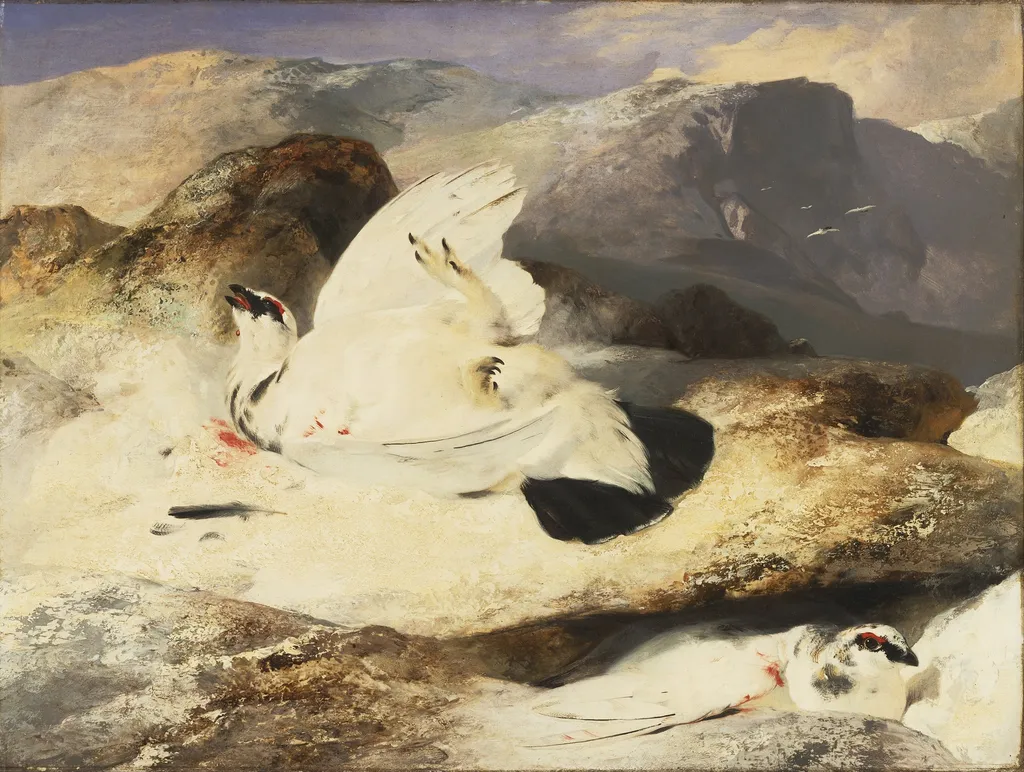 Ptarmigan in a Landscape, by Edwin Landseer, oil, 1833