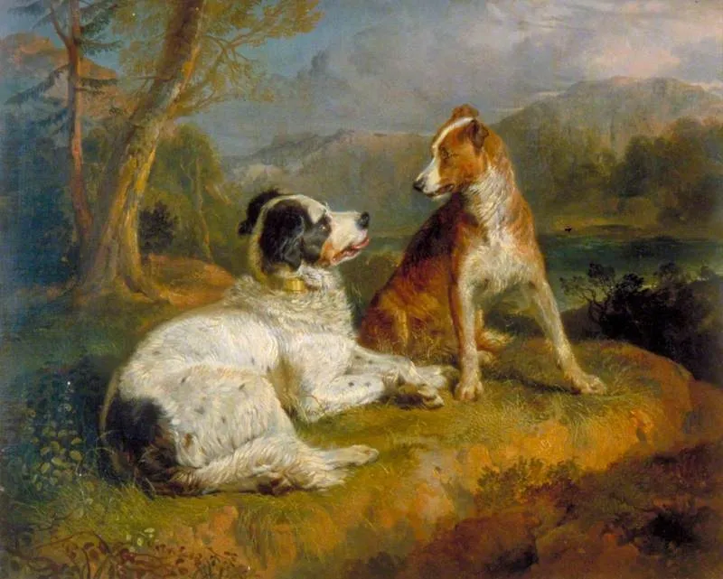 'The Twa Dogs' (from the poem by Robert Burns), by Edwin Landseer, oil, 1822