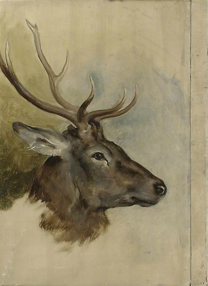 Two Studies of a Stag's Head (verso), by Edwin Landseer, oil, 1847