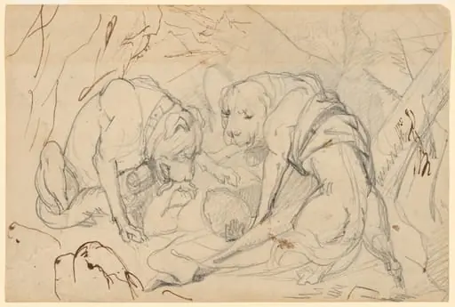 Study for "Alpine Mastiffs Reanimating a Distressed Traveler" (recto); Study for "Alpine Mastiffs Reanimating a Distressed Traveler" (verso), by Edwin, Sir Landseer