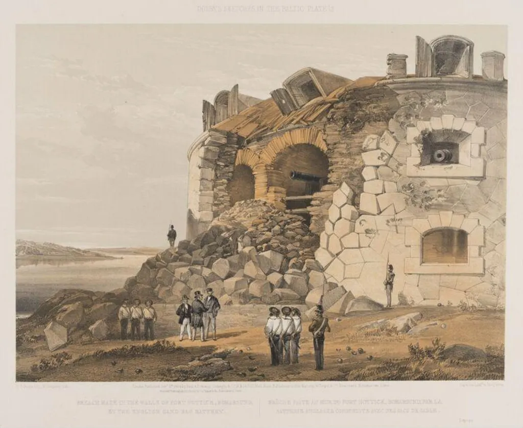 Breach made in the walls of Fort Nottick, Bomarsund, by the English Sand Bay Battery, by Edwin Thomas Dolby, 1854