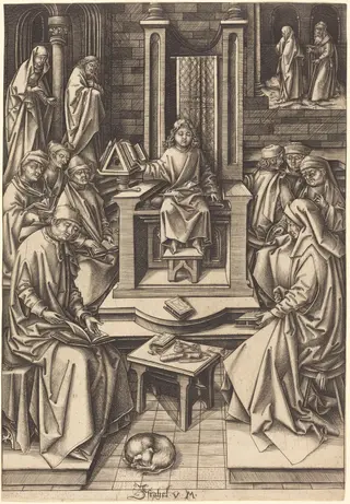 Christ Among the Doctors, by Israhel van Meckenem, ink, 1495