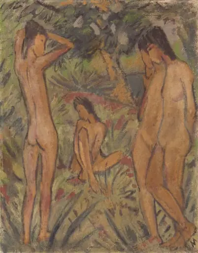 Bathers, by Otto Mueller, distemper, 1916