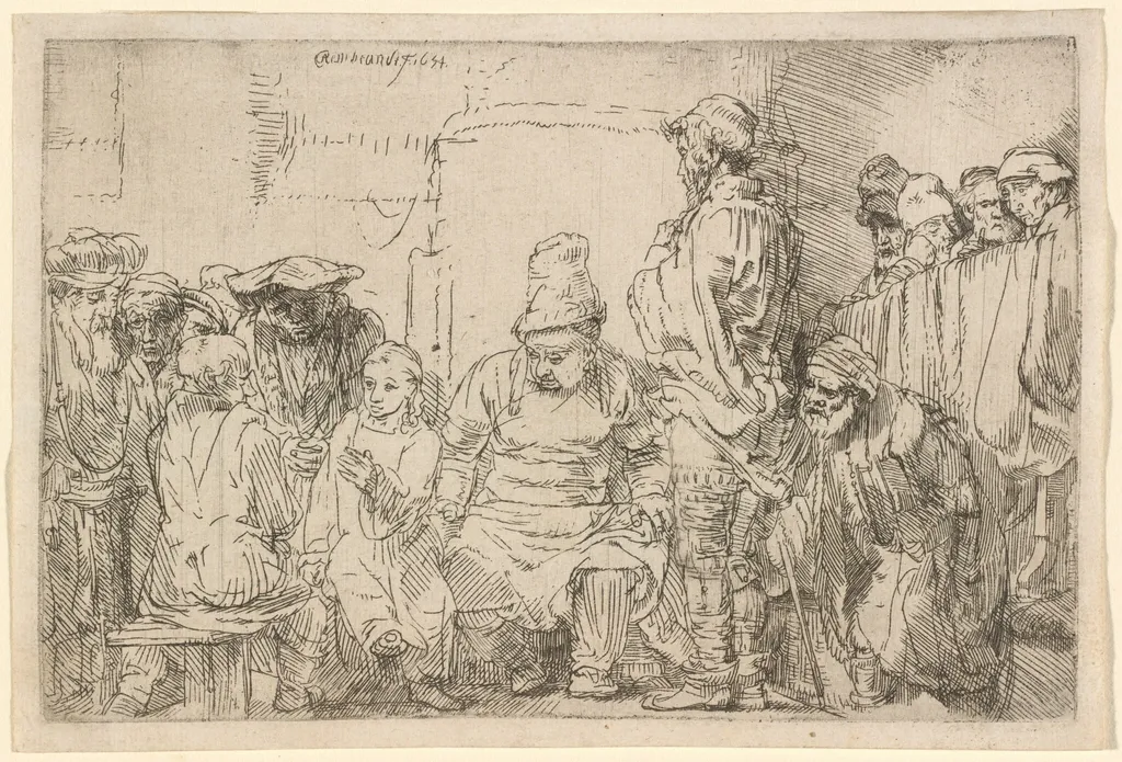 Christ Seated Disputing with the Doctors, by Rembrandt van Rijn, ink, 1654