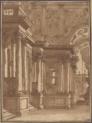 Interior of a Palace, by Juste-François Boucher, ink, 1759