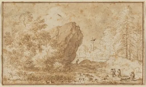 Landscape with Large Rock, by Allart van Everdingen, ink, 1648