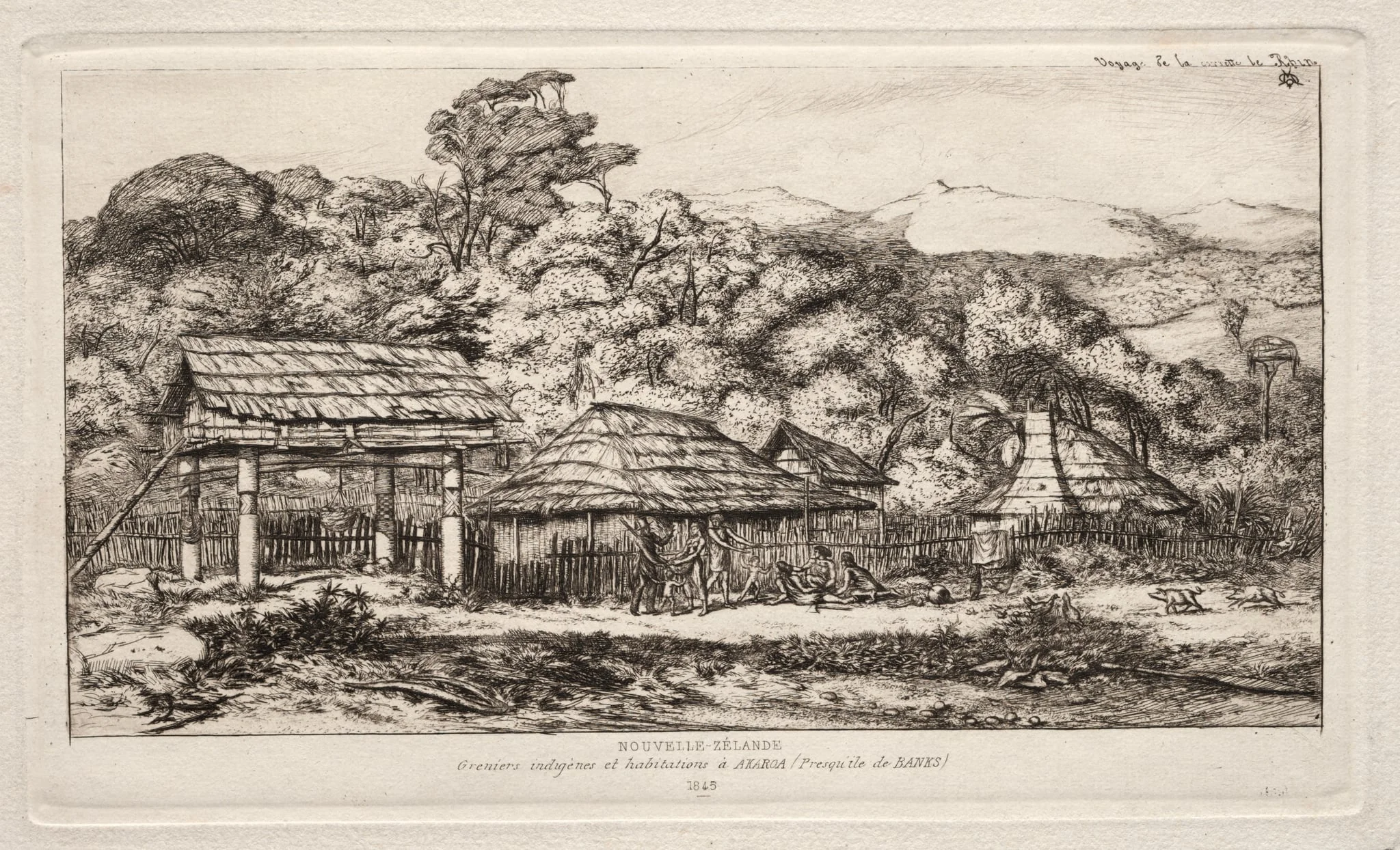 Native Barns and Huts at Akaroa, Banks' Peninsula, 1845, detail