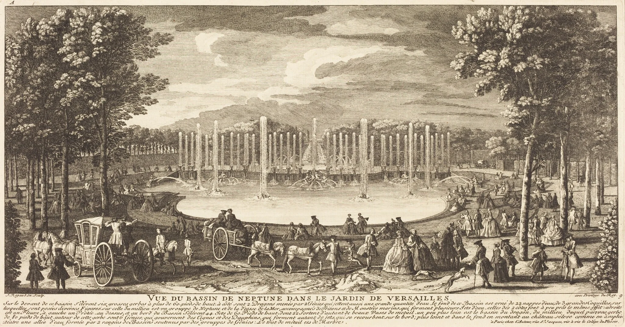 Vue du Bassin de Neptune dans le Jardin de Versailles, detail