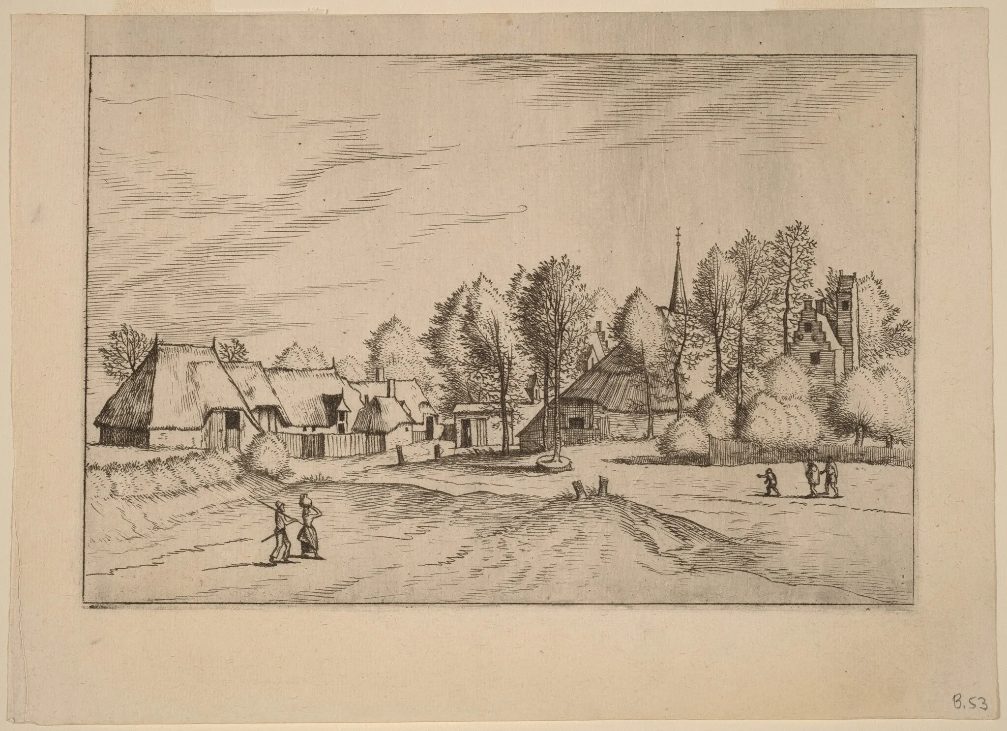 Country Village with Church Tower, detail