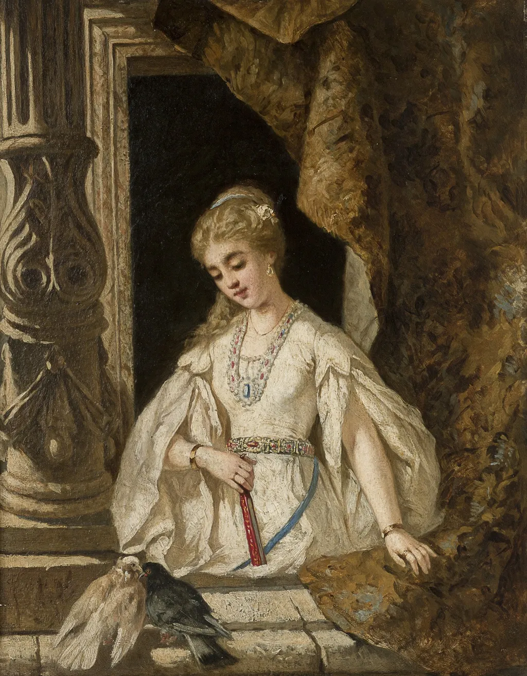 Woman in the Window, by Kazimierz Mirecki, oil, 1890