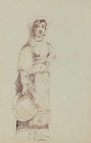 Woman with a Tambourine (verso), by Jean-Louis-Ernest Meissonier, ink, 1860