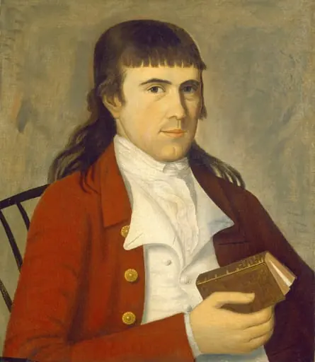 Portrait of a Man in Red, by The Sherman Limner, oil, 1788