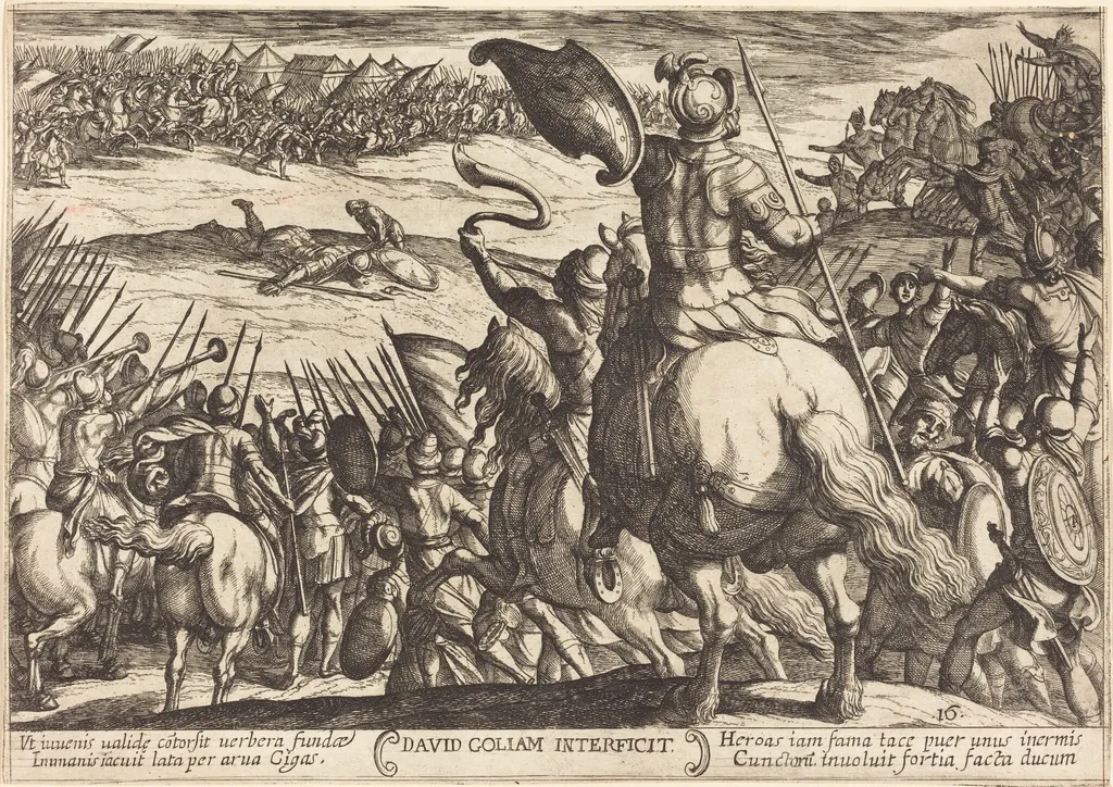 David Kills Goliath, by Antonio Tempesta, ink, 1613