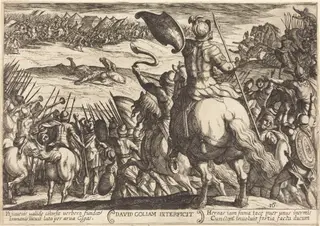 David Kills Goliath, by Antonio Tempesta, ink, 1613