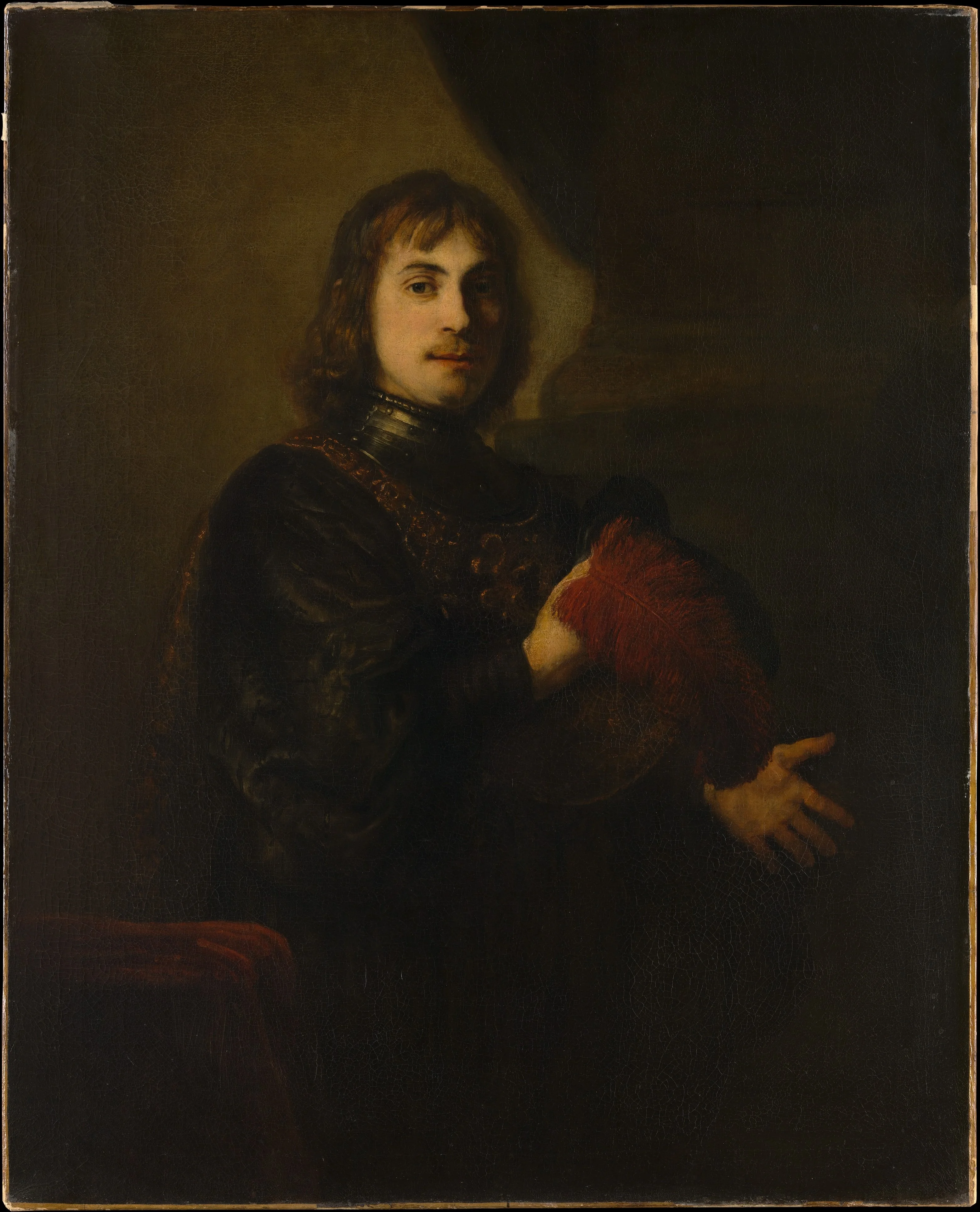 Portrait of a Man with a Breastplate and Plumed Hat, detail