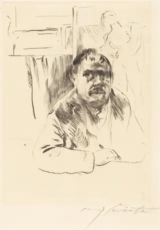 Selbstbildnis im Pelz (Self-Portrait in a Fur Coat), by Lovis Corinth, ink, 1913