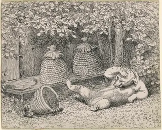 Bear Stung by Bees, by William Holbrook Beard, ink, 1865