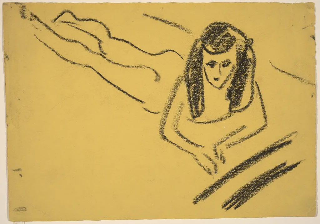 Fränzi Reclining, by Ernst Ludwig Kirchner, crayon, 1910