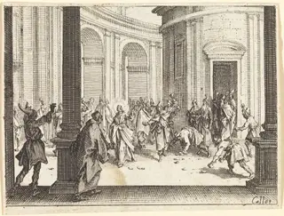 Stoning of Jesus, by Jacques Callot, ink, 1635