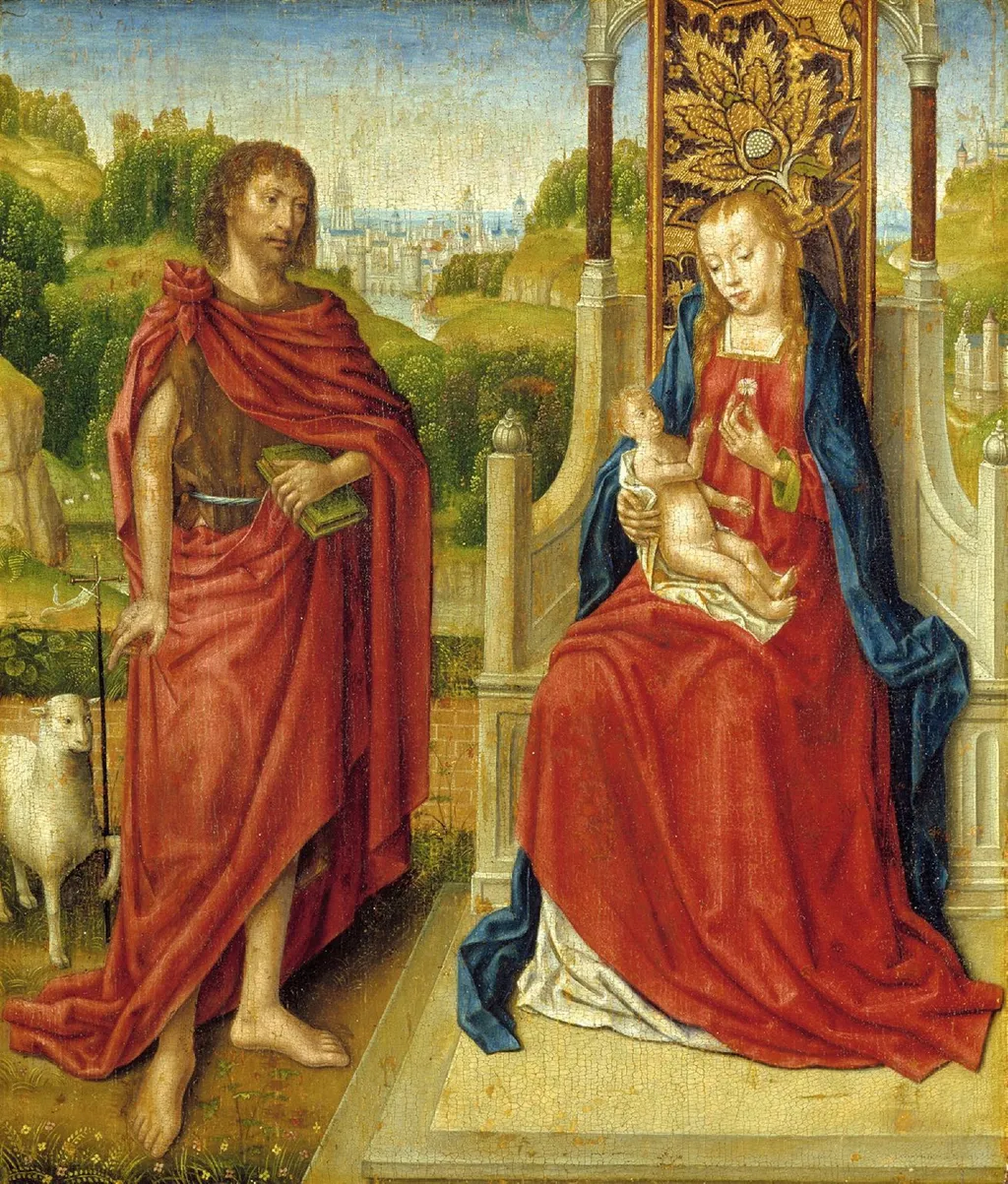 Virgin and Child and Saint John the Baptist, by Master of the Bruges Legend of St. Ursula, oil, 1494