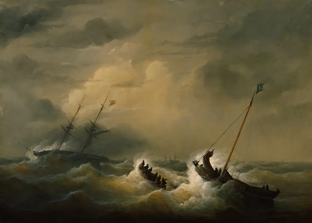 The Rescue of the Crew of the Austrian Brig "Pegno D'Amicizia" on 25 October 1852, by Christiaan Cornelis Kannemans, oil, 1853